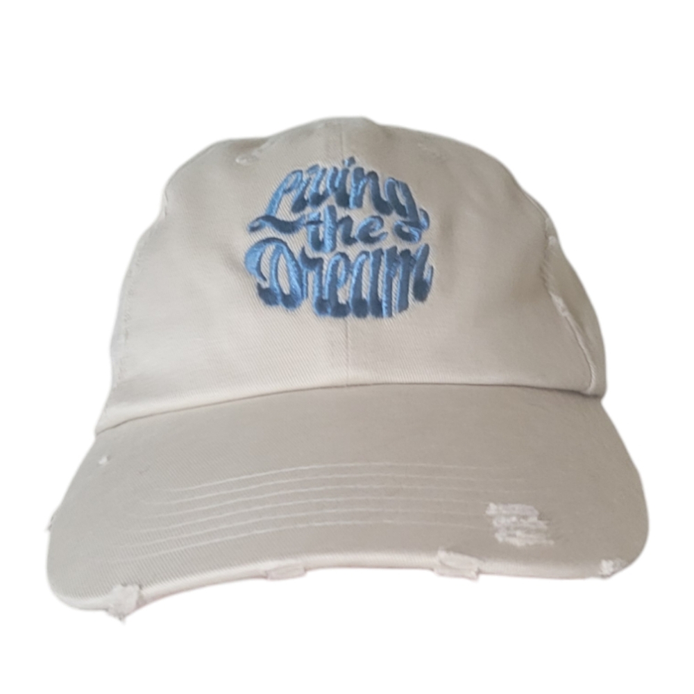 District Living the Dream Cotton Adjustable Baseball Hat Beige Blue